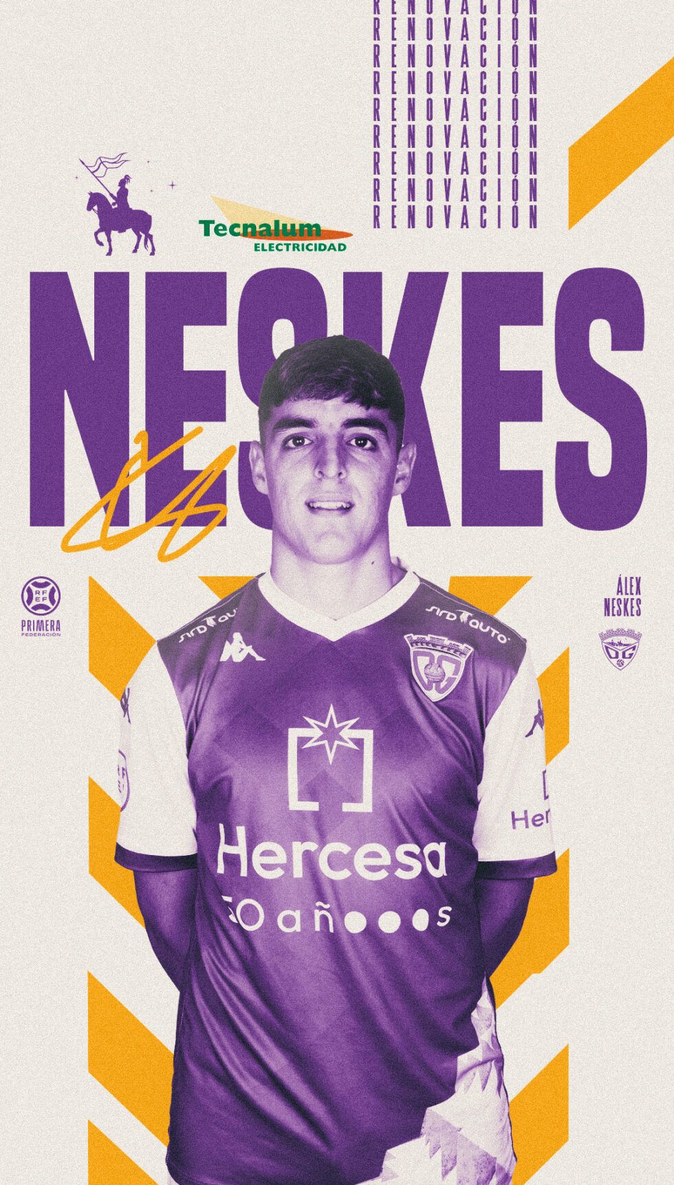 Neskes renueva con el C.D. Guadalajara para la temporada 2025/26
El C.D. Guadalajara ha confirmado una noticia muy esperada por su afición: Neskes renueva su contrato y continuará defendiendo la elástica morada durante la temporada 2025/26. El mediapunta andaluz, que ha sido uno de los pilares del equipo en el curso anterior, amplía así su compromiso con el conjunto alcarreño.

Alejandro Domingo Gómez, conocido en el terreno de juego como Neskes, llegó el pasado verano a Guadalajara y no tardó en ganarse el cariño de la grada y la confianza del técnico Pere Martí. En su primera campaña en el club, participó en 32 encuentros ligueros, siendo titular habitual y sumando 3 goles y 4 asistencias, cifras que reflejan su peso en el esquema ofensivo del equipo.

Natural de Granada y nacido en 2001, Neskes se formó en la cantera del Granada CF. Su proyección lo llevó al F.C. Cartagena, con el que debutó en Segunda División, y posteriormente pasó por el C.D. Teruel y la U.D. Ibiza, antes de aterrizar en tierras alcarreñas, donde ha vuelto a mostrar su mejor nivel.

La continuidad de Neskes supone una excelente noticia para el proyecto deportivo del club, que sigue reforzando su plantilla de cara al próximo curso. Con esta incorporación, ya son 12 los jugadores renovados por el C.D. Guadalajara: Borja Díaz, Ablanque, Cañizo, Zarco, Tavares, Unax, Miguel Cera, Toño Calvo, Julio Martínez, Manu Ramírez, Pablo Rojo y el propio Neskes.

La afición morada puede estar tranquila: el talento, el compromiso y la visión de juego del granadino seguirán brillando en el Pedro Escartín una temporada más.