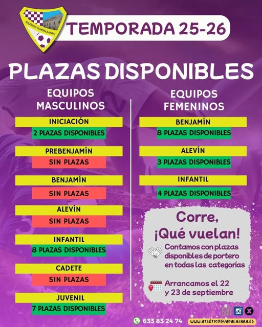 El Club Atlético Guadalajara abre sus últimas plazas para la temporada 2025-26