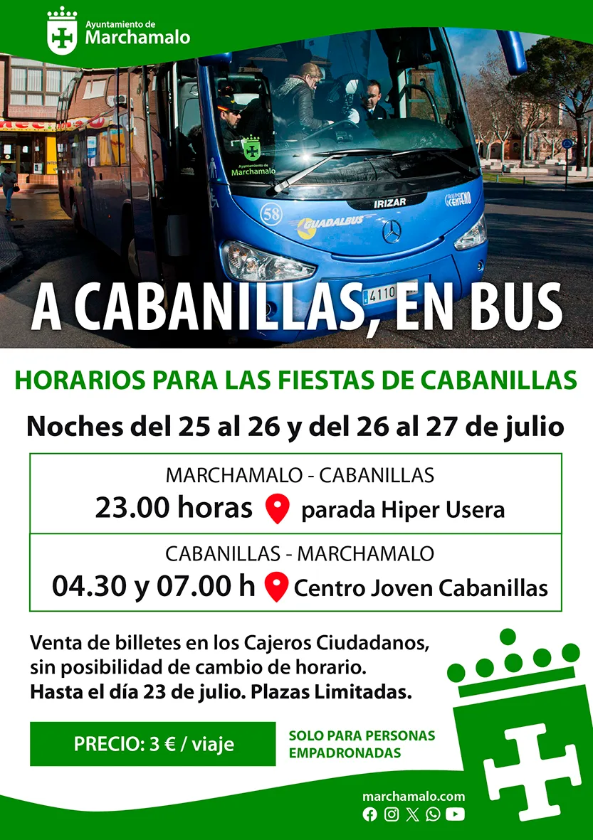 Autobuses especiales desde Marchamalo a las Fiestas de Cabanillas: billetes por 3 euros hasta el 23 de julio
