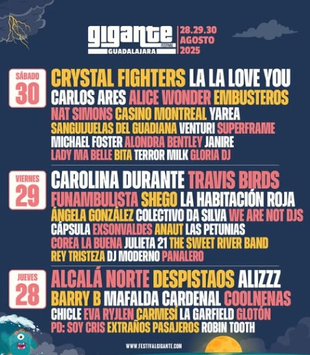 Festival Gigante 2025 en Guadalajara: indie, rock y más de 60 artistas en el Paseo del Ocio
