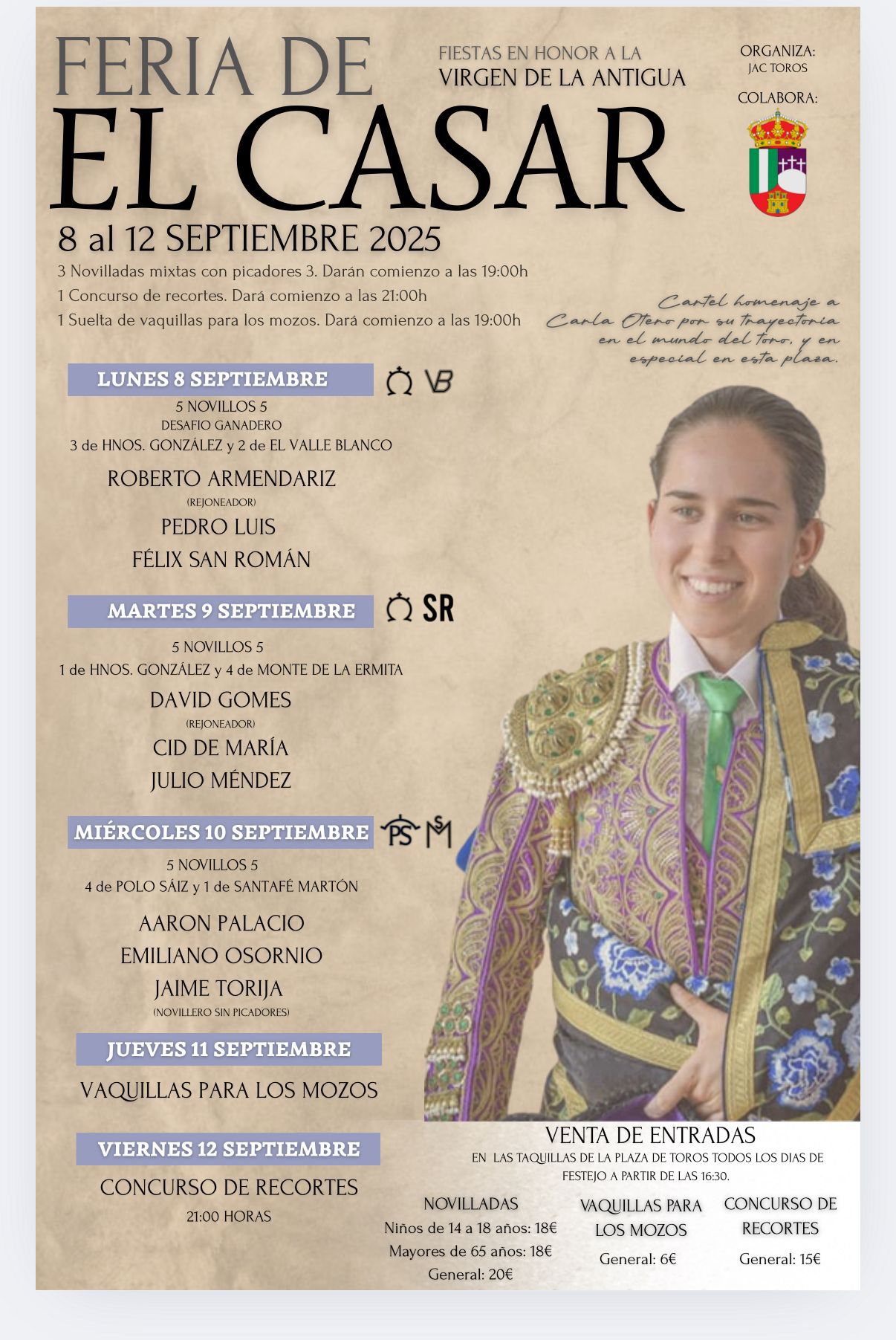 El Casar dedica su Feria Taurina en honor a la Virgen de la Antigua a Carla Otero