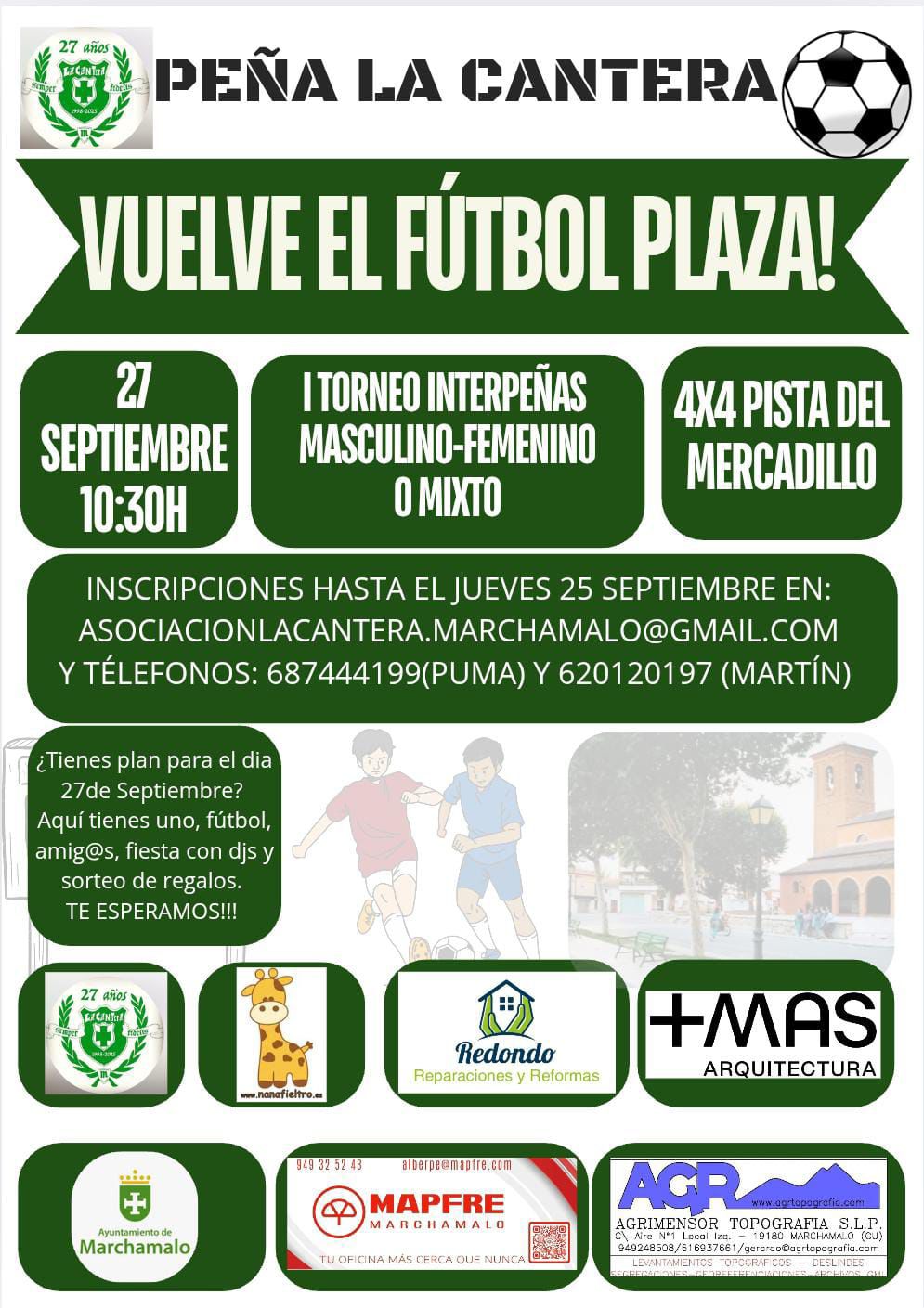 Vuelve el Fútbol Plaza en Marchamalo: I Torneo Interpeñas Peña La Cantera