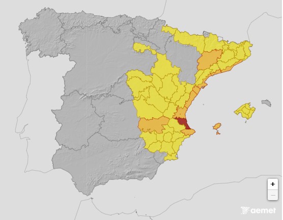 Aviso amarillo por lluvias intensas en Cabanillas del Campo el lunes 13 de octubre
