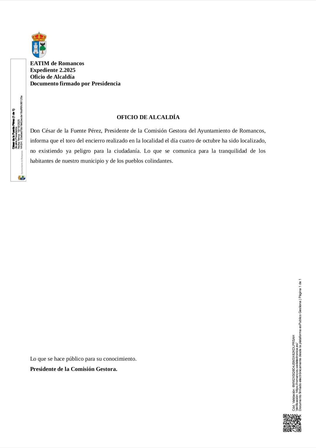 Localizado el toro perdido en Romancos tras cinco días de búsqueda