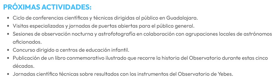 El Observatorio de Yebes celebra 50 años actividades