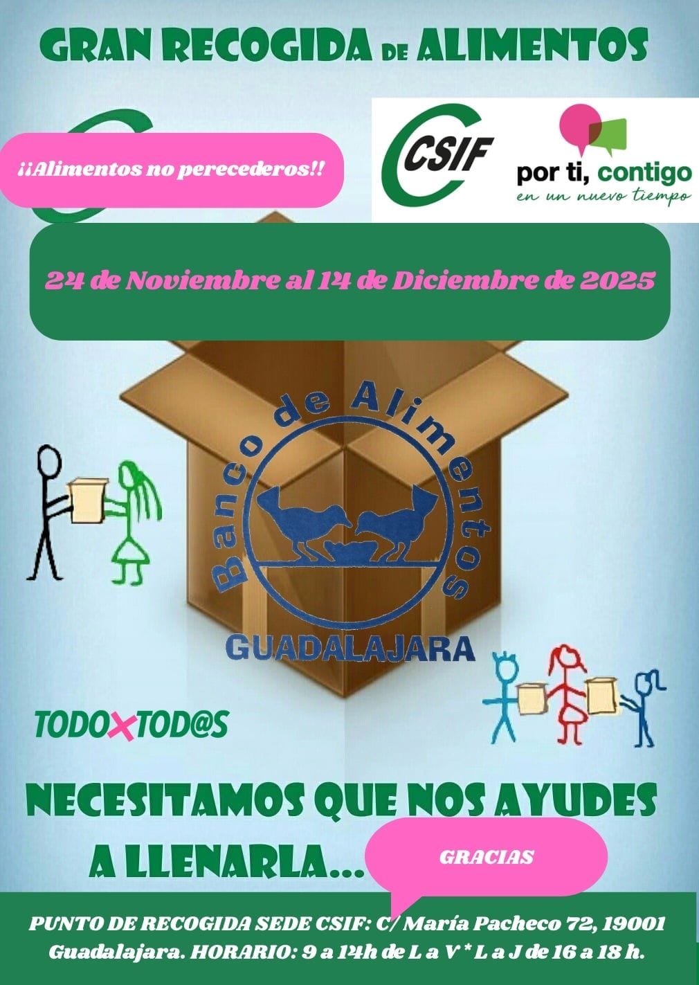 CSIF Guadalajara lanza campaña de recogida de alimentos para apoyar a familias vulnerables